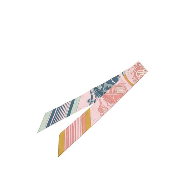 Hermès Twilly EX-LIBRIS Scarf, Pink Multicolor Silk, Women's, HERMES - Picture 1 of 5